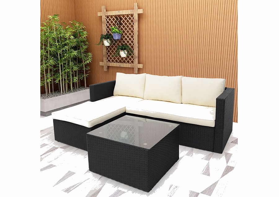 300513 - Wicker Corner Conversation Set Black