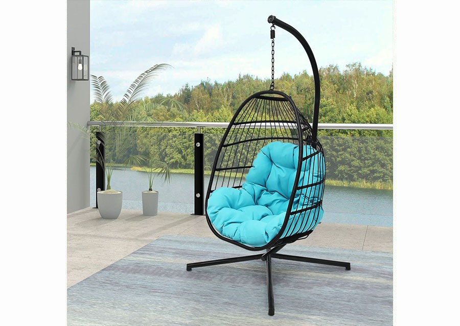300535 - Folding Basket Swing Chair w Stand